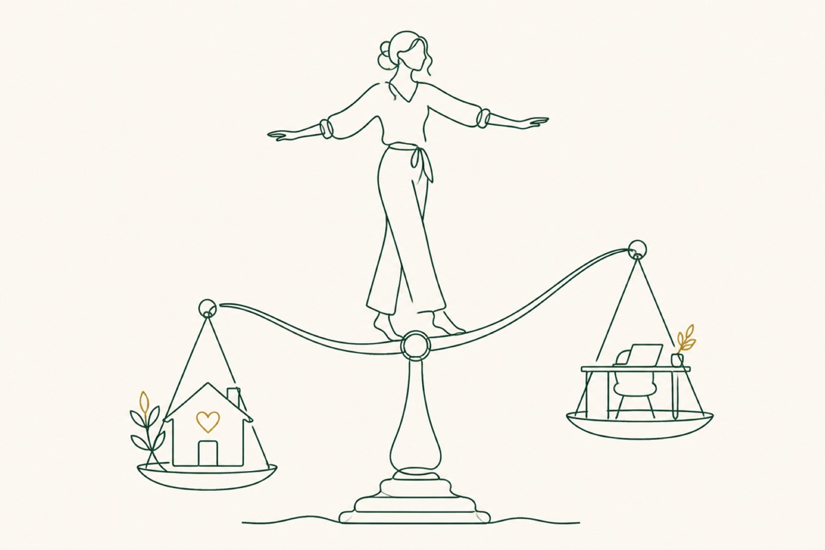 Waage zwischen Zuhause und Schreibtisch